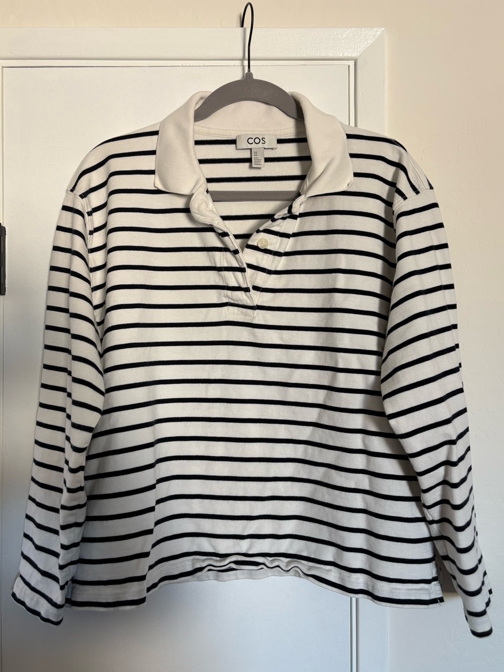 COS Black & White Striped Long-Sleeve Polo